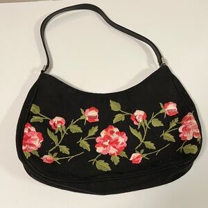 Rafe New York Wool Floral Embroidered Black Shoulder Bag